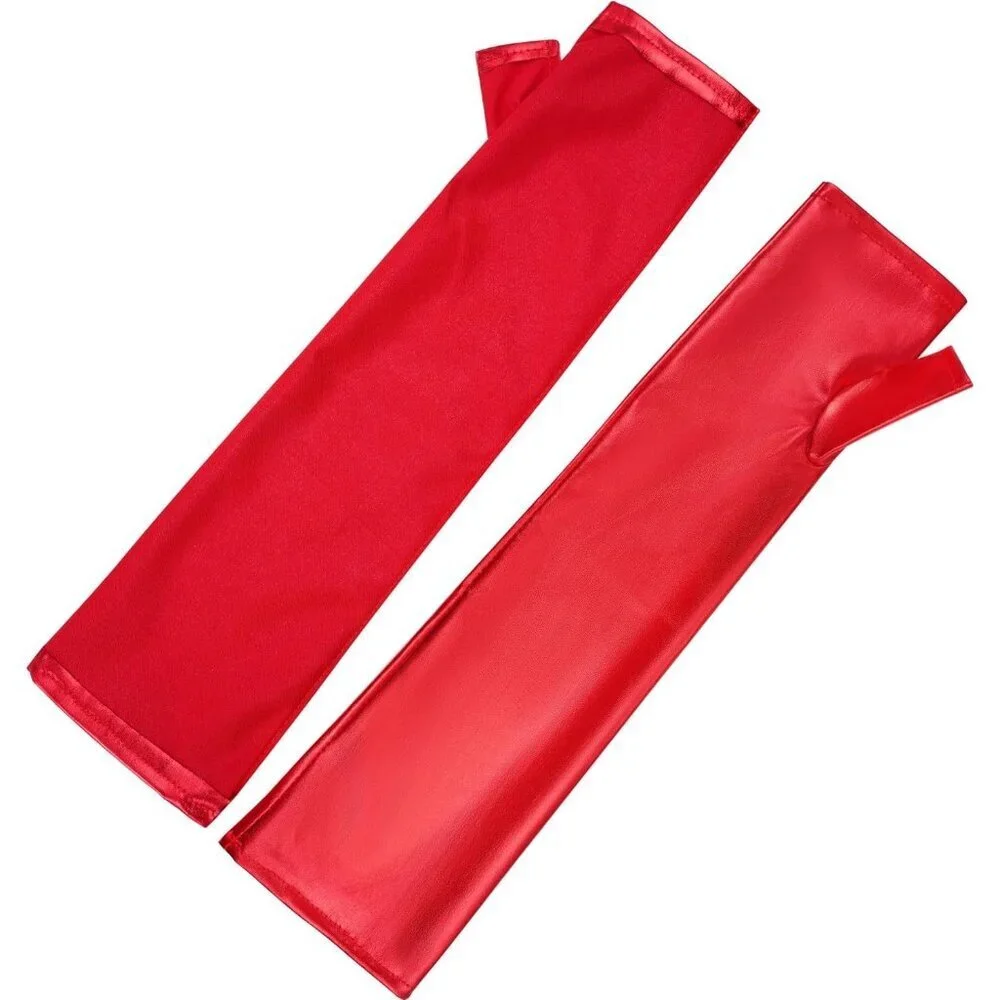 Women's Long Metallic Shiny Fingerless Gloves Red Party Halloween Costume